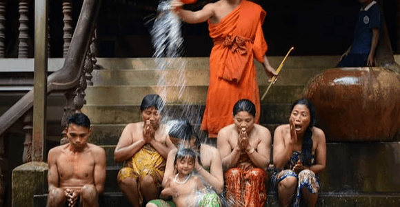Siem Reap: Monk Water Blessing Ritual (Full Vessel Pouring)