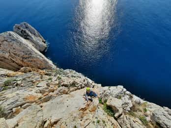 From Nebida: climbing the cliff of Masua
