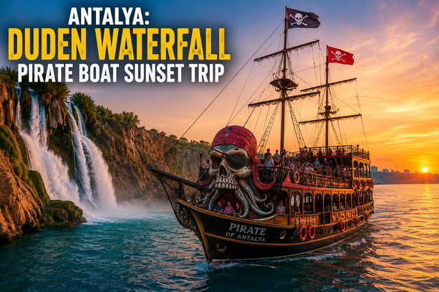 Antalya: Sunset Duden Waterfall Pirate Boat Trip