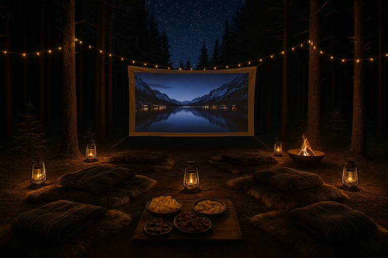 Tromsø: Arctic Forest Evening with Outdoor Cinema & Snacks