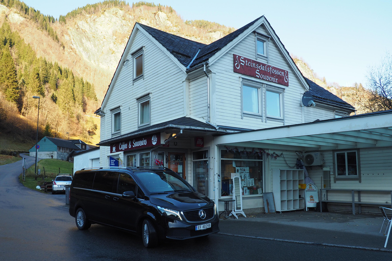 Hardangerfjord Lunch bij ciderboerderij, koffie in historisch hotelPrivétocht naar Hardanger Fjord Lunch op een ciderboerderij incl.