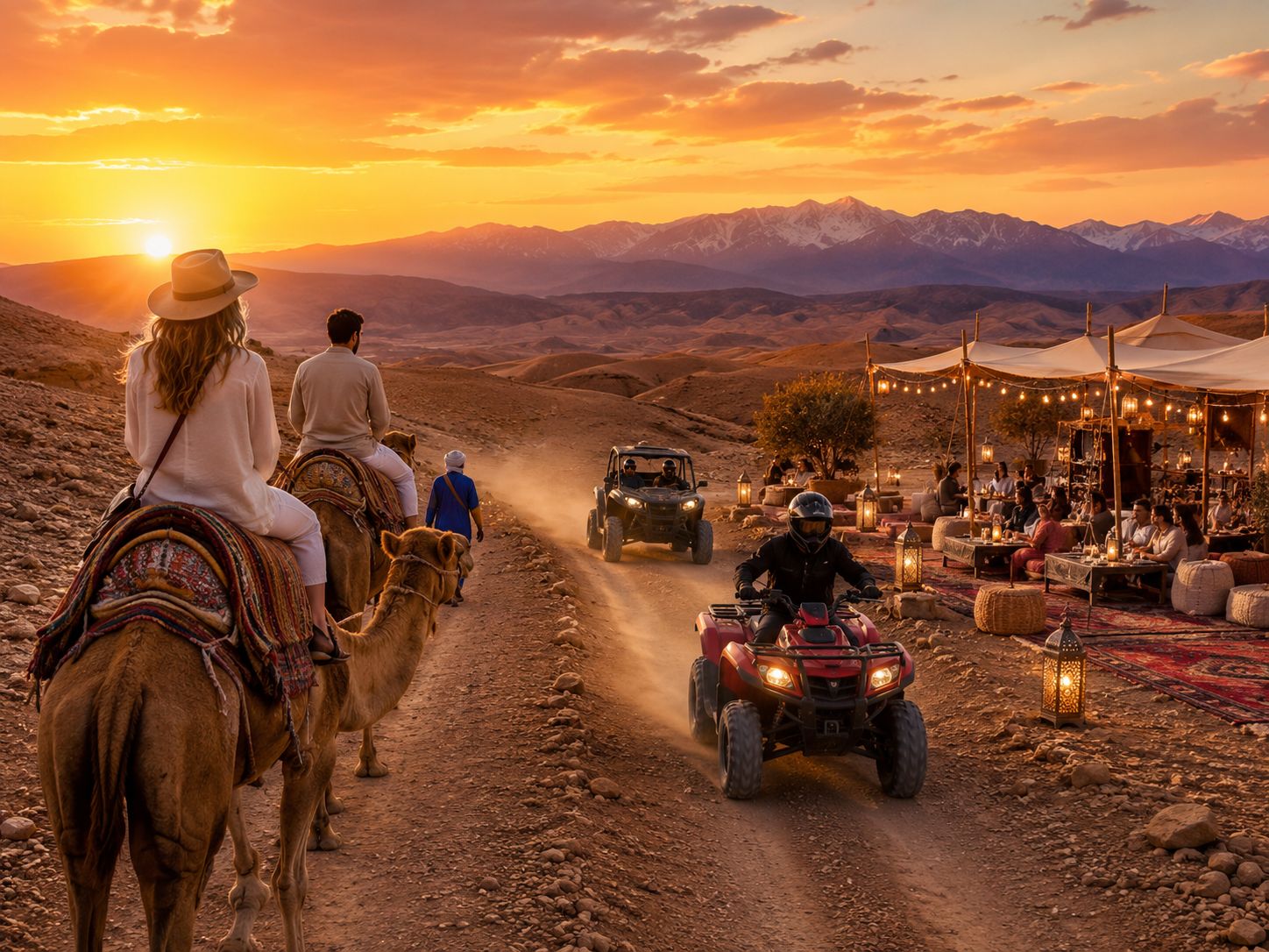 Marrakesch: Abendessen in der Agafay-Wüste, Kamelritt & Quad oder Buggy