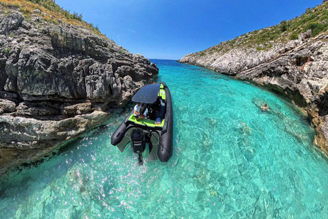 Tirana/Golem: Sazan Island, Ali Cave & Beach by Speedboat Pick up From Tirana