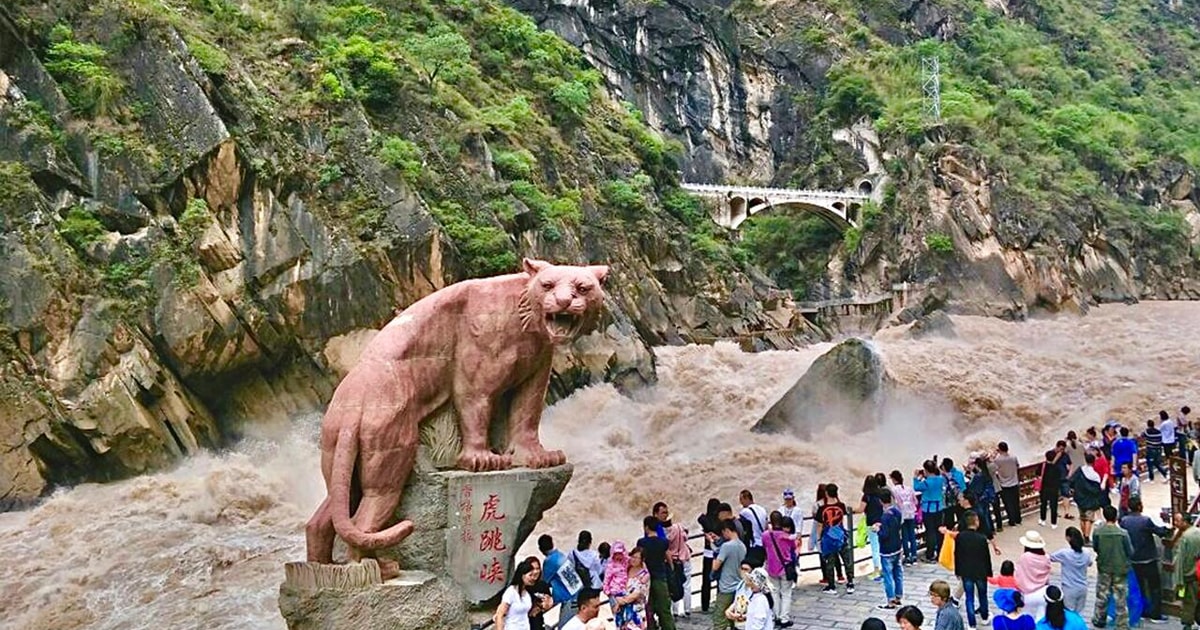 Garganta Del Salto Del Tigre Majestuosa Sonido Del Agua Rugiente 
