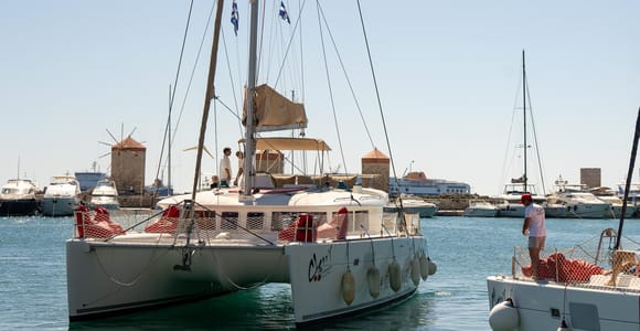 Rhodes: Private Catamaran Getaway with Premium Bites