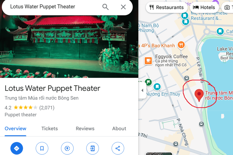 Hanoï : Spectacle de marionnettes sur l&#039;eau - Billet d&#039;entréeBillets pour le 1er étage (ce billet est valable pour les rangées 1 à 6)