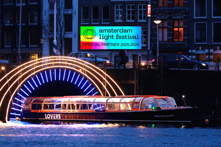 Amsterdam Light Festival Warm Boat Cruise + Optional Drinks Light Festival Canal Cruise from Central Station