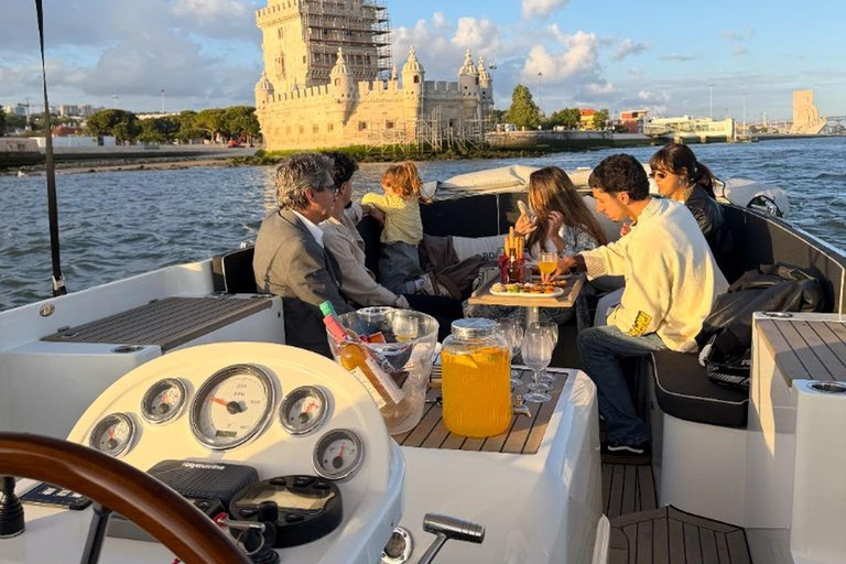 Lisbon Sunset Luxury Boat Vibes with Drinks & Pizza Lisbon Luxury Cozy Cruise with Drinks & Pizza