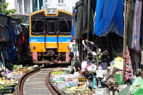 Bangkok: Mercado Flotante y Ferroviario con Tren y Paseo en barcoVisita en español - Punto de encuentro de Swensen en Khao San