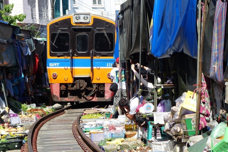 Bangkok : Marché flottant et marché ferroviaire avec train et tour en bateauVisite privée avec prise en charge et retour à l'hôtel