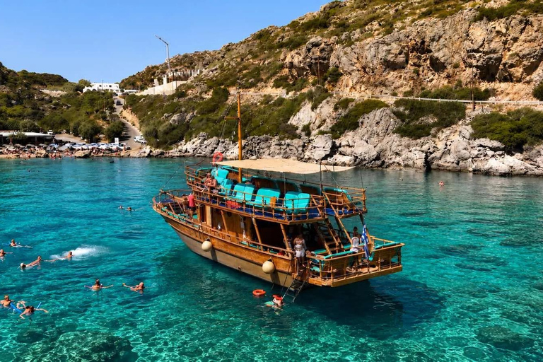 Rhodes: Daily All-Inclusive Wooden Boat Cruise 6h-BBQ-Swim