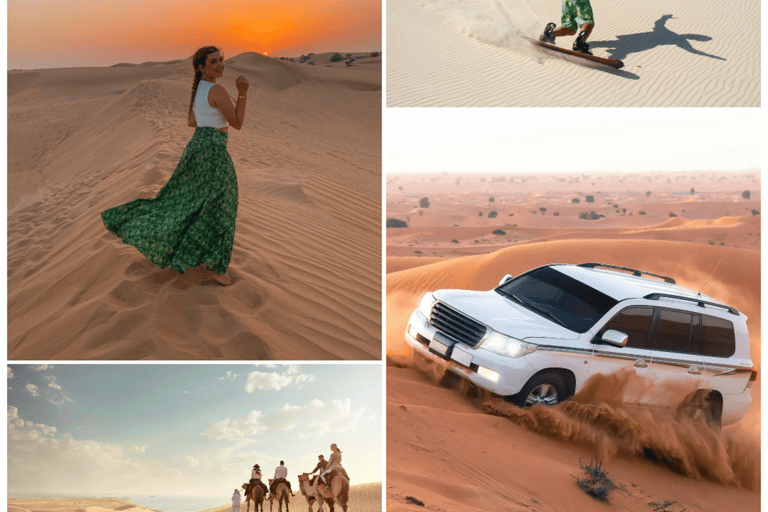 Safari dans le désert de Doha au coucher ou au lever du soleil, balade à dos de chameau, mer intérieureBalade à dos de chameau