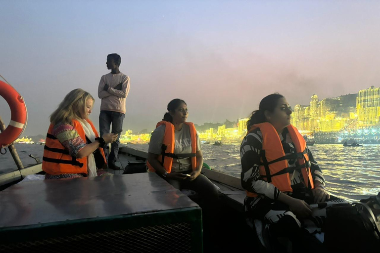 Varanasi: Dev Diwali Boat Ride with Food and Guide Dev Diwali Boat Ride with Food & Guide Shared with 40 People