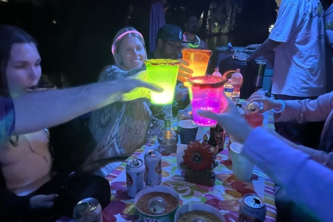 Mexico : Fête nocturne au néon à Xochimilco dans un bateau traditionnelXochimilco : Fête de nuit au néon