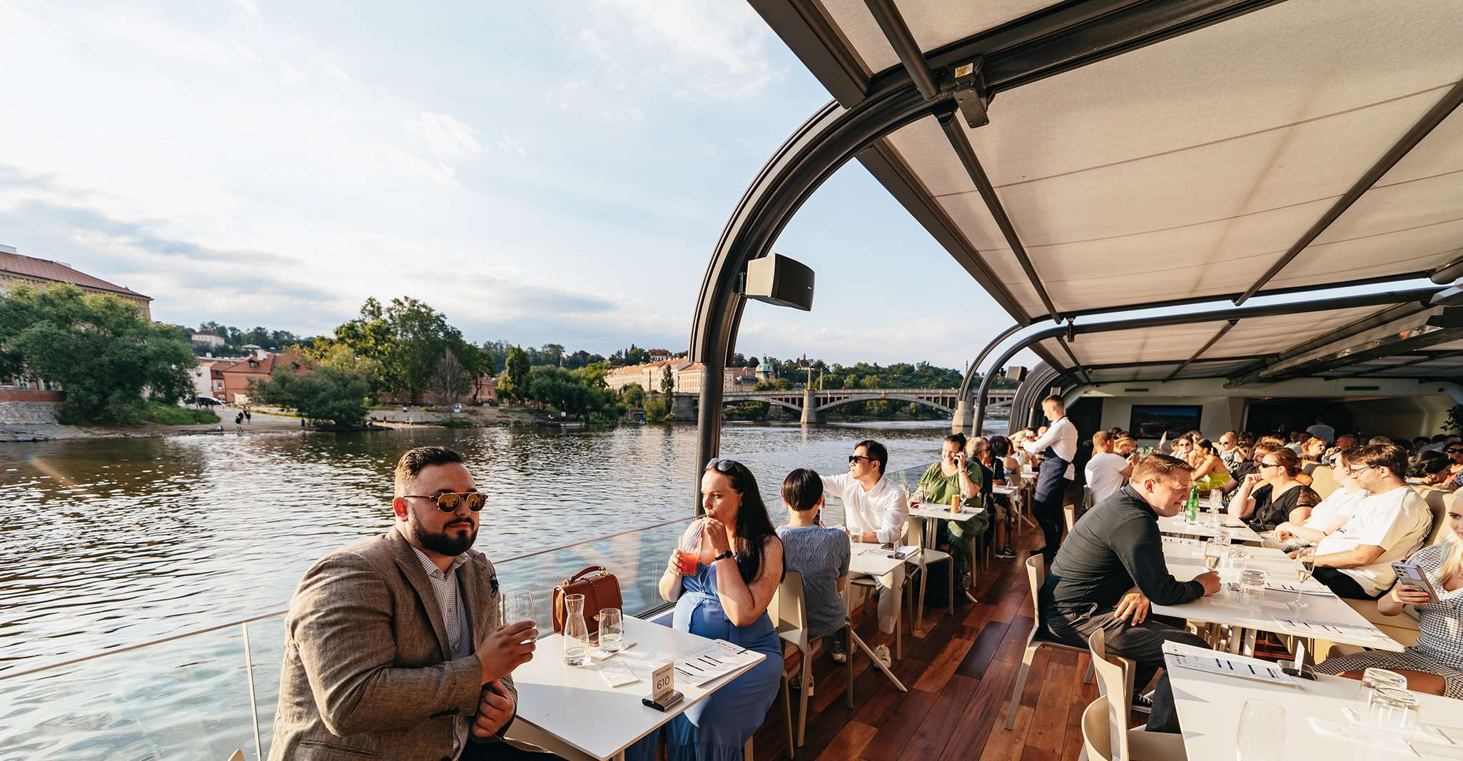 Prague, Sightseeing Dinner Cruise on Open-Top Glass Boat - Housity