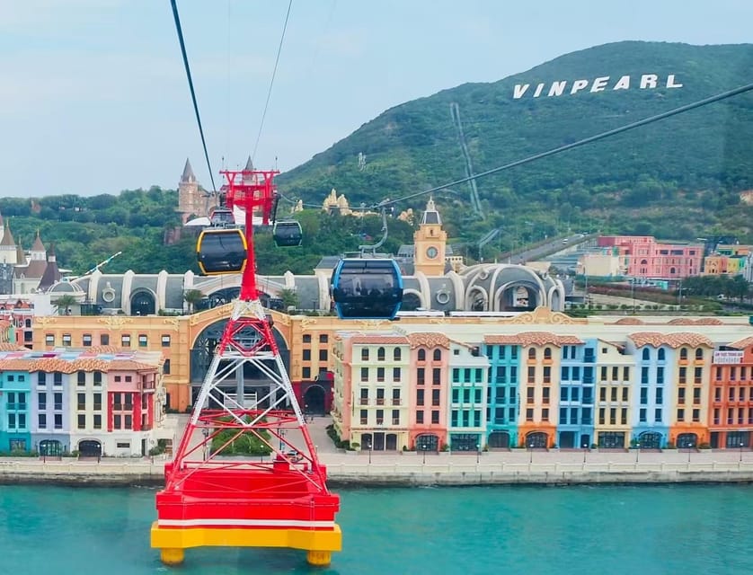 Cable-car cabins crossing the blue water between Nha Trang and Hon Tre Island
