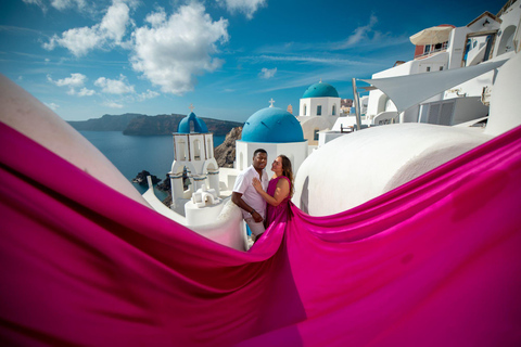 Santorini: Unique Flying Dress Photoshoot with Drone! Flying Dress Photoshoot with Drone