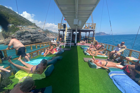 Alanya: Morning or Sunset Relaxing Boat Tour w/ Lunch, Alanya: Sunset Relaxing Boat Tour With Transfer.
