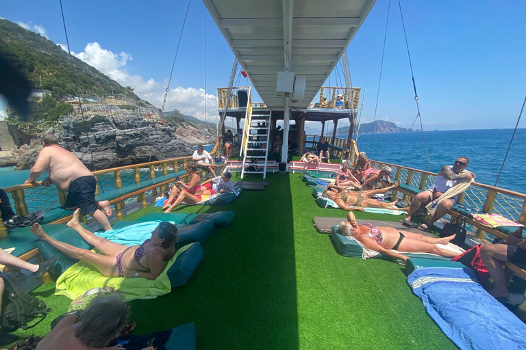 Alanya: Morning or Sunset Relaxing Boat Tour w/ Lunch, Alanya: Sunset Relaxing Boat Tour With Transfer.
