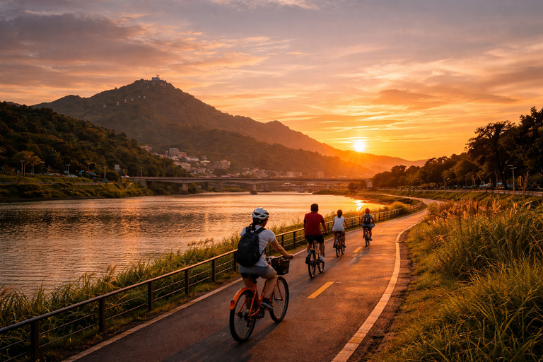 Taipei: Riverside Bike Ride with Optional Tea and Hike Greater Taipei: Riverside Bike Ride and Danshui Old Street