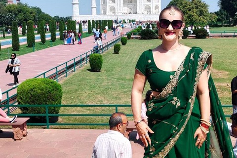 From Delhi: Sunrise Taj Mahal & Agra Fort Day Trip by AC Car Tour Guide Services Only