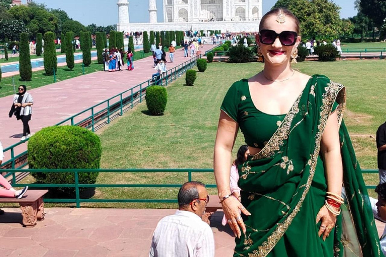 From Delhi: Sunrise Taj Mahal & Agra Fort Day Trip by AC Car Tour Guide Services Only