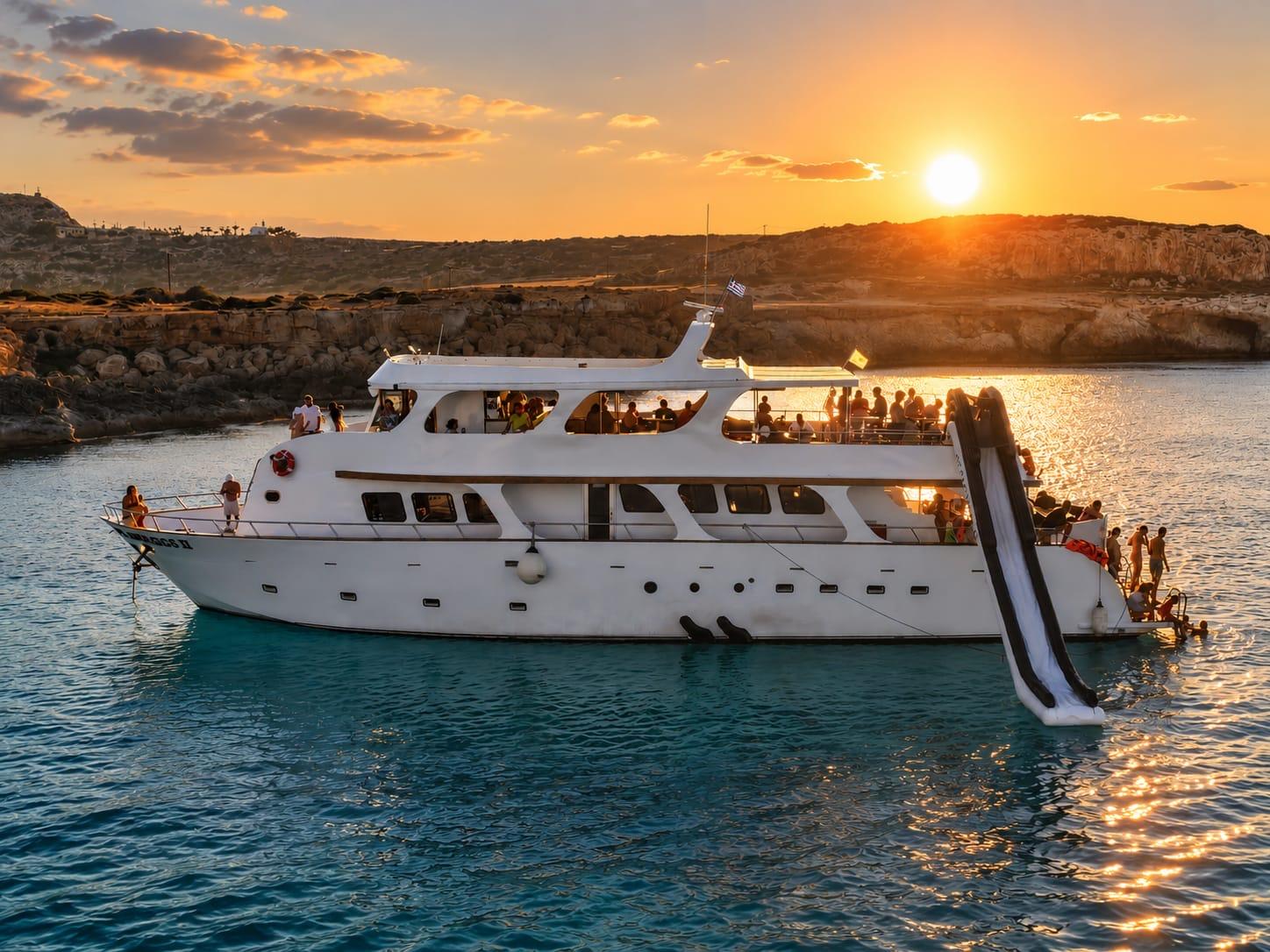 Protaras: Luxuriöse Sonnenuntergangsfahrt mit Rutsche, BBQ und 1 Getränk