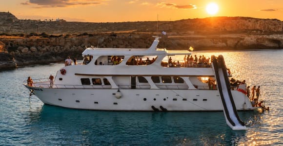 Protaras: Luxury Sunset Yacht Trip with Slide, BBQ & 1 Drink