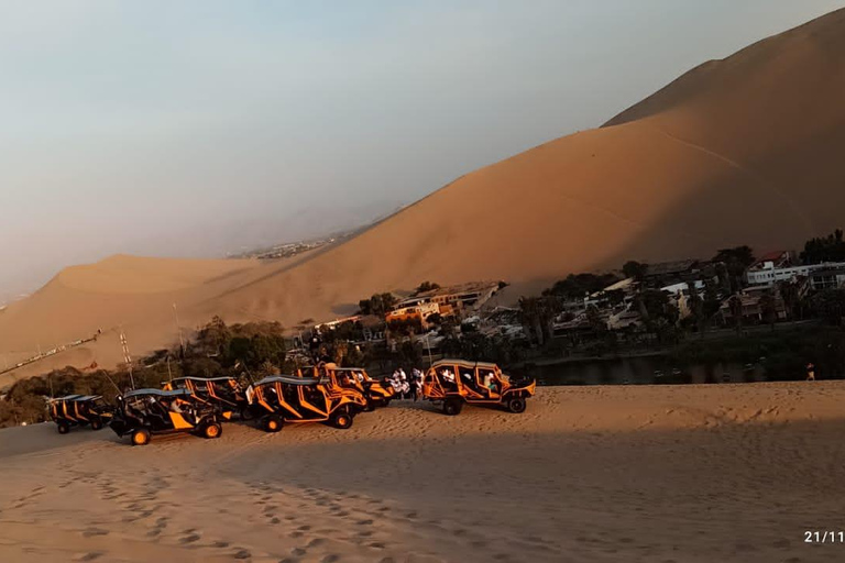 Crazy dune buggy ride sandboarding och solnedgång