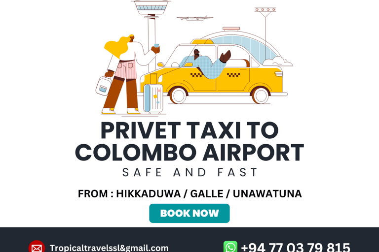 Táxi particular para o aeroporto de Colombo a partir de Unawatuna Hikkaduwa Gal