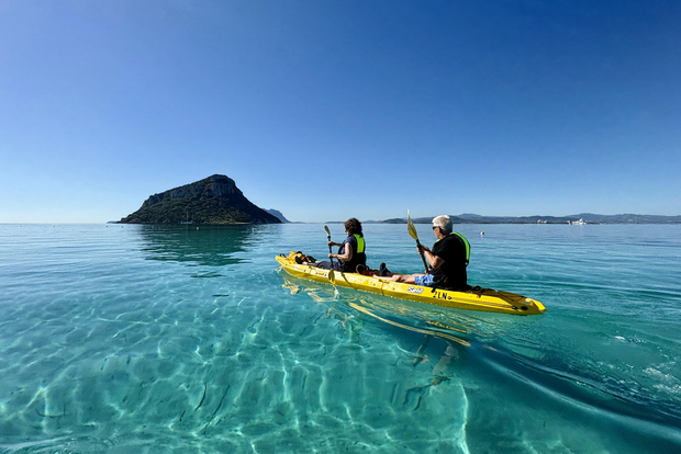 Golfo Aranci: tour guiado en alemán en kayak con delfines para grupos reducidos
