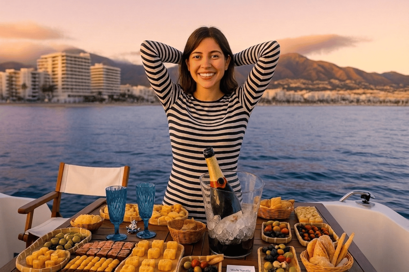 Fuengirola: Bootstour bei Sonnenuntergang – Cocktail-Dinner & Champagner