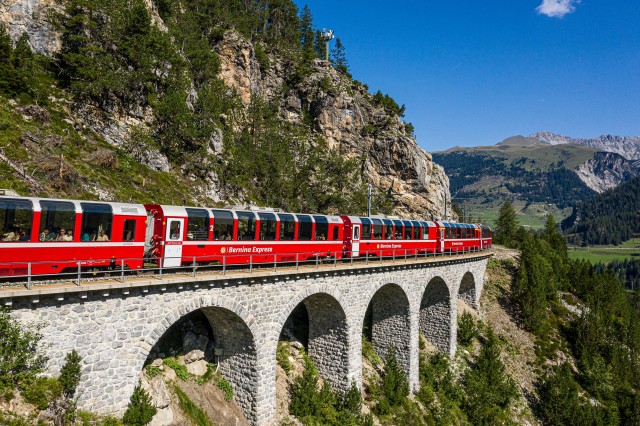 Visit Bernina Express Scenic train between St. Moritz & Poschiavo in Aprica