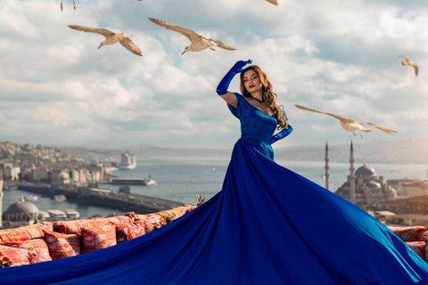 Rooftop Flying Dress Photoshoot in Istanbul