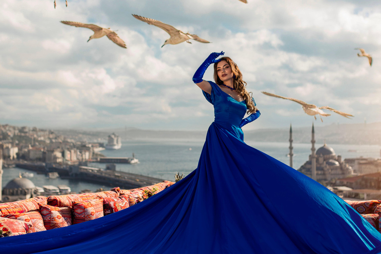 Rooftop Flying Dress Photoshoot in Istanbul