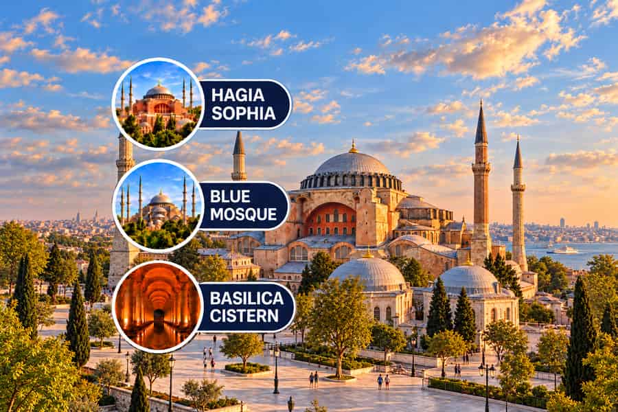 Tickets & Audioguides für die Basilika-Zisterne, die Hagia Sophia und die Blaue Moschee. Foto: GetYourGuide