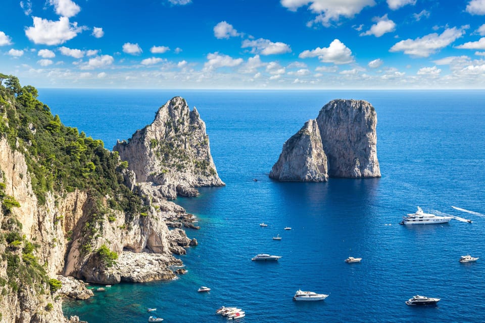 Capri’s steep limestone coast seen from the sea