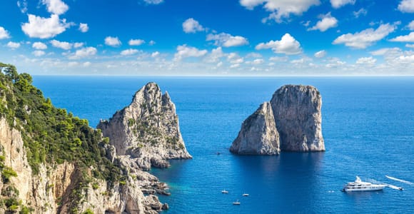 Capri’s steep limestone coast seen from the sea