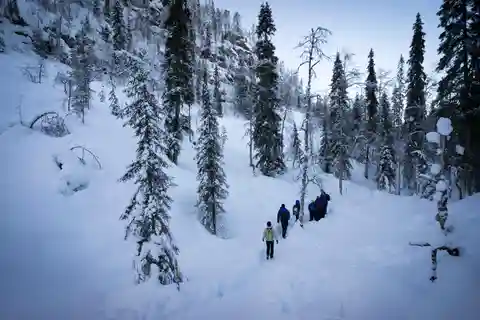 Rovaniemi : randonnée aux chutes d'eau gelées de Korouoma avec barbecue lapon