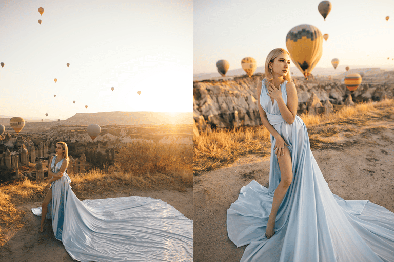 Capadócia: Fotos com vestidos voadoresCapadócia: sessão de fotos ao nascer do sol com vestidos voadores