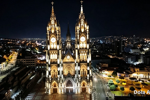 Quito: Dark tourism, Basilica, San Diego Cemetery, El Panecillo at night Quito: Necrotourism, Basilica, San Diego Cemetery, Panecillo at Night