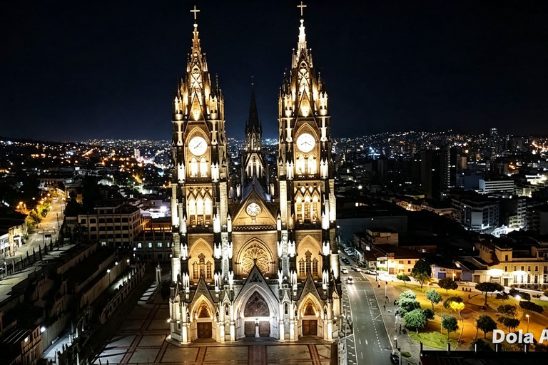 Quito: Dark tourism, Basilica, San Diego Cemetery, El Panecillo at night Quito: Necrotourism, Basilica, San Diego Cemetery, Panecillo at Night