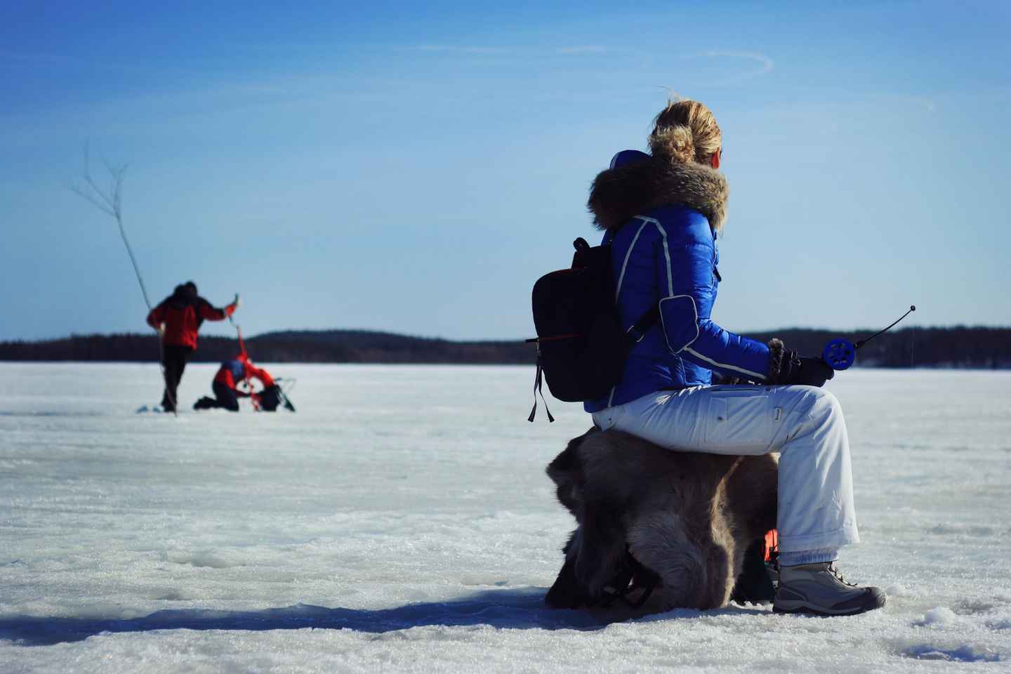 Snowshoe Trip for Ice Fishing in Saariselka