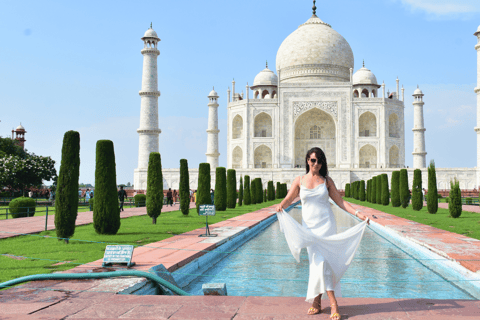 Depuis Agra : Visite du Taj Mahal et du Fort d'Agra sans file d'attenteVoiture avec chauffeur, guide, billets d'entrée aux monuments et déjeuner