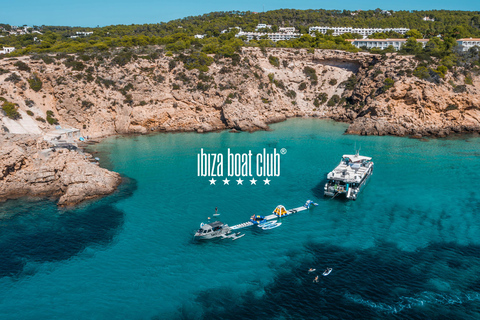 Ibiza: Formentera Sunset Boat Part with Drinks and Food Full Day Pass at Ibiza Boat Club (Early Bird Phase 2)