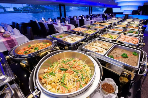 Bangkok Chao Phraya Cruise with Luxury Buffet & Open Deck Private Transfer |Wat Paknam+Chao Phraya Night Cruise Buffet