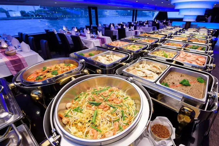 Bangkok Chao Phraya Cruise with Luxury Buffet & Open Deck Private Transfer |Wat Paknam+Chao Phraya Night Cruise Buffet