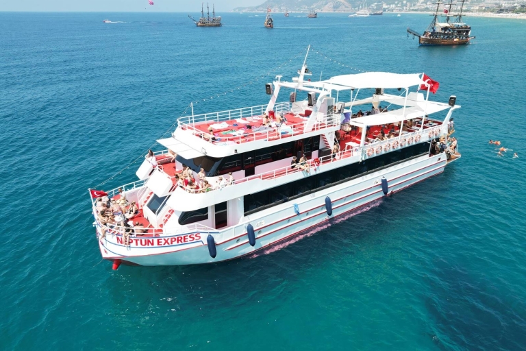 Desde Alanya: Excursión en barco con refrescos ilimitados y almuerzoExcursión en barco con traslados al hotel en Alanya