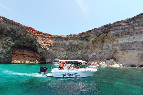 Mellieha: 13:00 uur Speedboot rondvaart door de grotten van Comino 2 uur Blue Lagoon