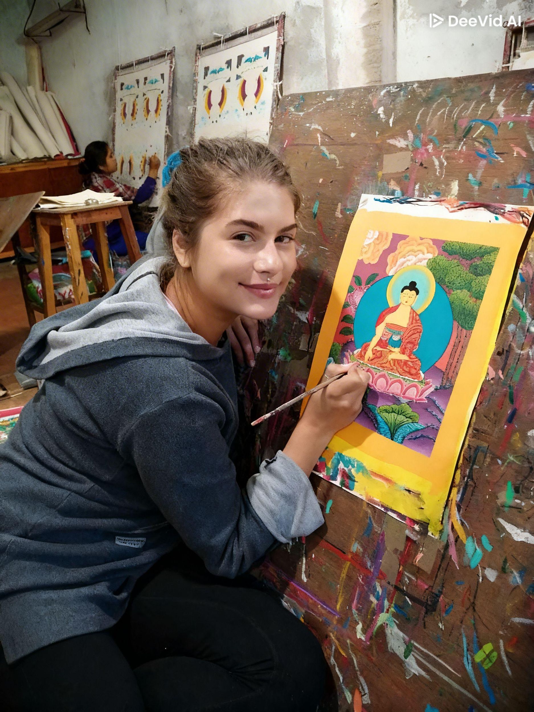 Thangka-Malkurs mit einheimischem Künstler in Patan